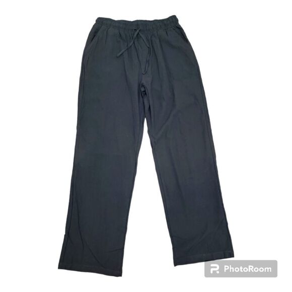 Fashion Comfy Pull On High-Rise Straight Leg Pants Solid Black Drawstring Size L - Picture 1 of 8